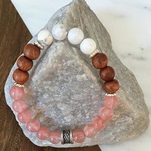 Handmade‎ Stretch Howlite - Wood - Pink Beaded Bracelet